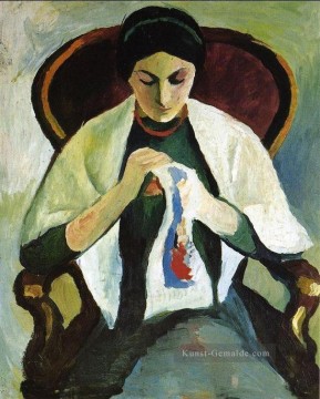 Frau Sticken in einem Sessel Porträt der Künstler Ehefrau August Macke Ölgemälde